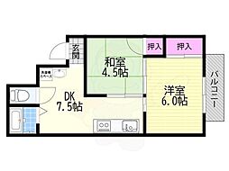 淡路第2ダイヤモンドハイム 2DKの間取図画像