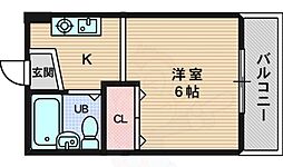 アバース豊里 1Kの間取図画像
