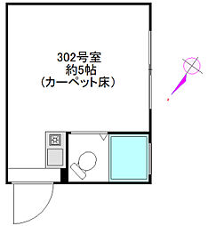 河田町レジデンス ワンルームの間取図画像