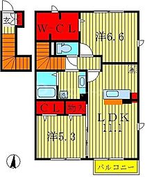JR常磐線 柏駅 徒歩22分の賃貸アパート 2階2LDKの間取り