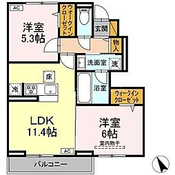 つくばエクスプレス 柏たなか駅 徒歩8分の賃貸アパート 1階2LDKの間取り