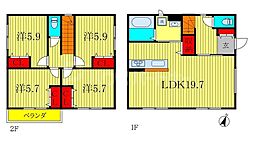 JR常磐線 南柏駅 徒歩12分の賃貸一戸建て 2階4LDKの間取り