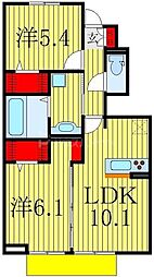 JR常磐線 天王台駅 徒歩21分の賃貸アパート 1階2LDKの間取り