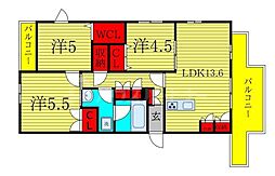 つくばエクスプレス 南流山駅 徒歩8分の賃貸マンション 2階3LDKの間取り