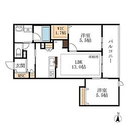 JR常磐線 柏駅 徒歩9分の賃貸マンション 3階2LDKの間取り
