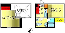 JR常磐線 新松戸駅 徒歩8分の賃貸アパート 2階1Kの間取り