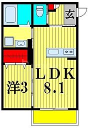 JR常磐線 北柏駅 徒歩10分の賃貸アパート 3階1LDKの間取り