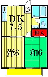 京成松戸線 五香駅 徒歩24分の賃貸アパート 2階2DKの間取り