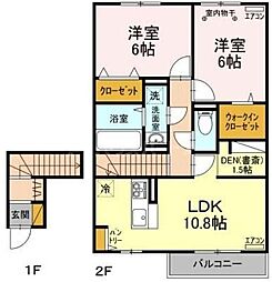つくばエクスプレス 柏たなか駅 徒歩5分の賃貸アパート 2階2SLDKの間取り