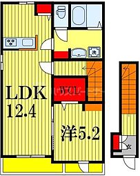 東武野田線 江戸川台駅 徒歩13分の賃貸アパート 2階1LDKの間取り