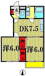 エスポワール大井A 2DKの間取図画像