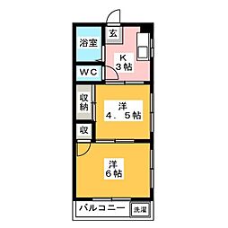 コーポ上原 2階2Kの間取り