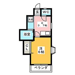 プランドール豊島園 2階1Kの間取り
