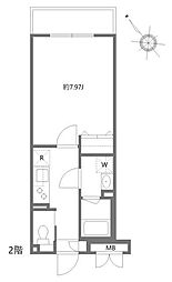 アルティザ氷川台 2階1Kの間取り