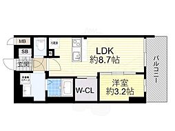 JR大阪環状線 桜ノ宮駅 徒歩5分の賃貸マンション 14階1LDKの間取り