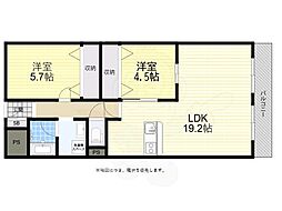 淀川パークハウス3号シダー棟 2LDKの間取図画像