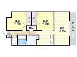 大阪市都島区都島本通4丁目マンション 2LDKの間取図画像