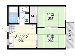 ハイツアサヒB棟 2DKの間取図画像