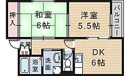 エルベコート岡町 2DKの間取図画像