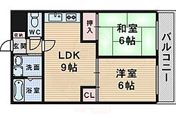 フリーデ豊中 2DKの間取図画像