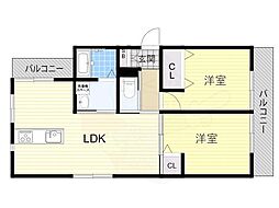 Amour fleurir若竹 1階2LDKの間取り