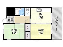 セントラルコート南桜塚 2DKの間取図画像