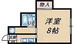 美吉野ハイツ 1Kの間取図画像