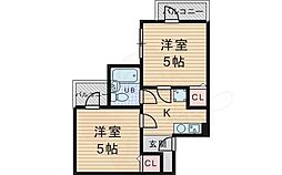 六龍苑岡町 2Kの間取図画像