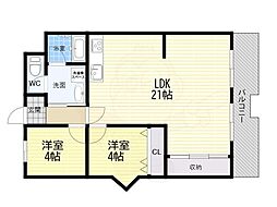 朝日プラザ東豊中 2LDKの間取図画像
