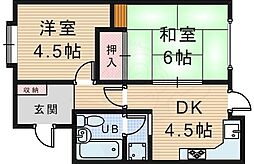 ライオンズマンション豊中第2南棟 2DKの間取図画像