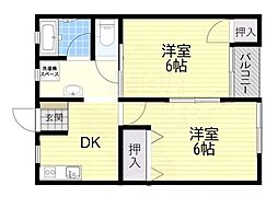 神吉マンション南棟 2DKの間取図画像