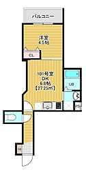 金太郎ヒルズ372 1DKの間取図画像