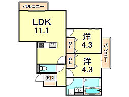 ア・レーズコート苦楽園 2LDKの間取図画像
