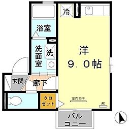 阪神本線 出屋敷駅 徒歩9分の賃貸アパート 2階ワンルームの間取り