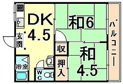JR福知山線 猪名寺駅 徒歩28分の賃貸アパート 2階2DKの間取り