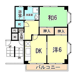 JR東海道・山陽本線 明石駅 徒歩9分の賃貸マンション 2階2DKの間取り