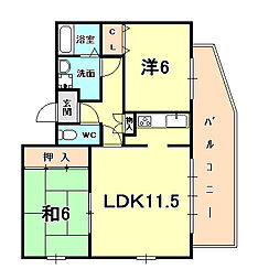 カーサ甲陽園 2LDKの間取図画像