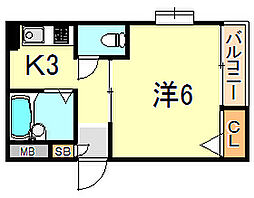 山陽電鉄本線 山陽明石駅 徒歩6分の賃貸マンション 3階1Kの間取り