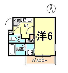 プレステージ・フジ西宮弐番館 1Kの間取図画像