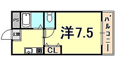 ハイム甲風園 1Kの間取図画像