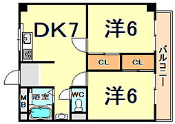 鳴尾ハイツ 2DKの間取図画像