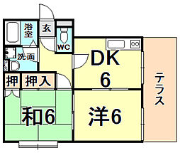 ハピネス浦風1 2DKの間取図画像