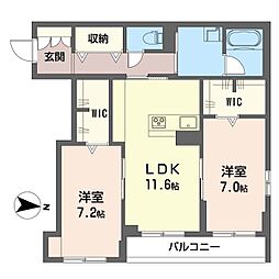 リックスエクラージュ 2LDKの間取図画像