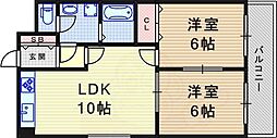クレール西町 2LDKの間取図画像