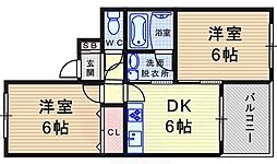 MIZUKI武庫之荘 2DKの間取図画像