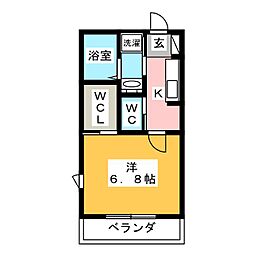 メゾンブラン 2階1Kの間取り