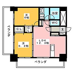 フクロク・レーヴ・マンション 2LDKの間取図画像