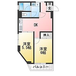 第一荻島ユニティー 2DKの間取図画像