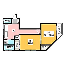 グリーンハイツ大川 2Kの間取図画像