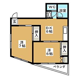 岩瀬ビル 2DKの間取図画像